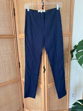Diane Von Fostenberg Linen Blend Slim Pants in Navy Blue Sz: 0|Summer, Office